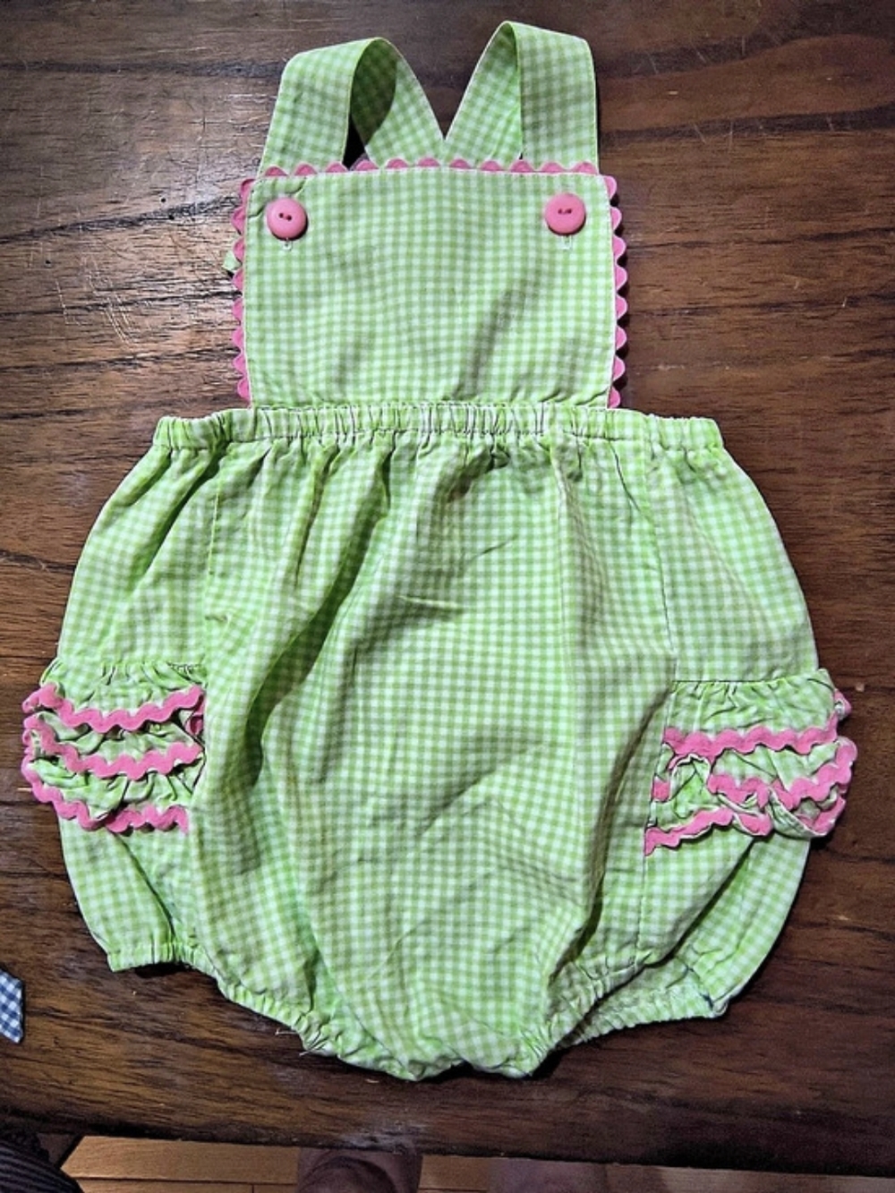 Kids Green Gingham Ruffle Romper